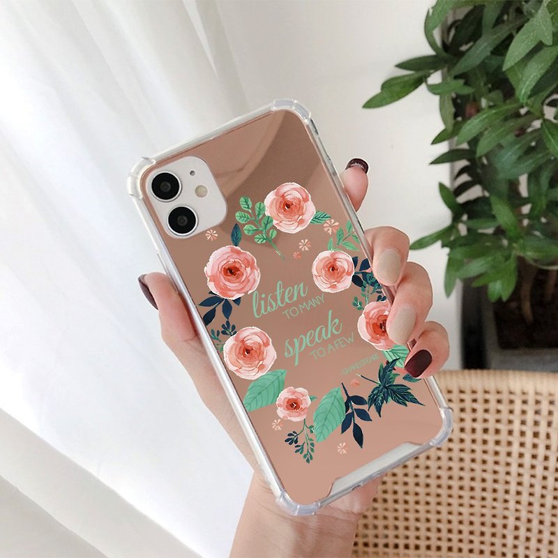 玫瑰花圖案金屬玫瑰金色電鍍鏡面手機殻  iPhone 13 14 Pro Max - 手機殼/手機套 - 塑膠 金色