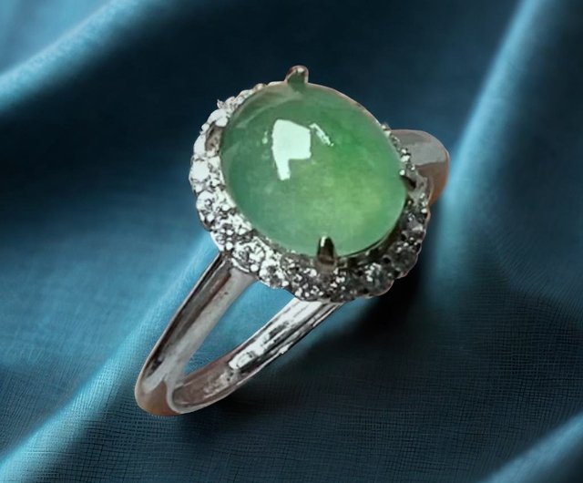 Green jade store ring sterling silver