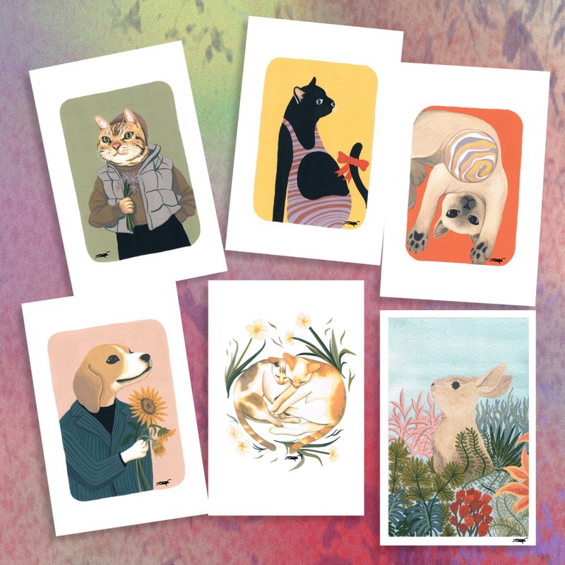 Painting Postcard - Re-Printing from Gouache Color No.1 - Customized Portraits - Paper Multicolor