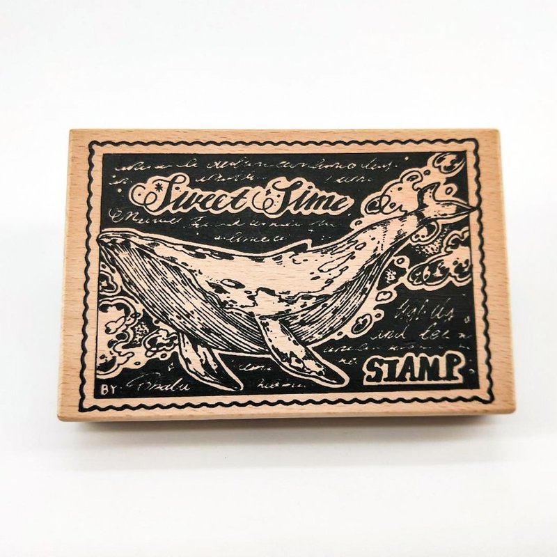 NO.S053W 鯨鯨.D Whale.D / 櫸木印章Wood Rubber Stamp - 印章/印台 - 木頭 咖啡色