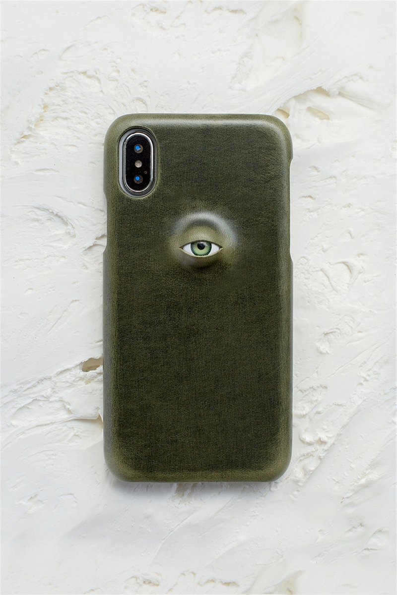 斑駁綠 眼珠題材 手工真皮iPhone手機殼 保護套 義大利植鞣牛皮 - 手機殼/手機套 - 真皮 綠色