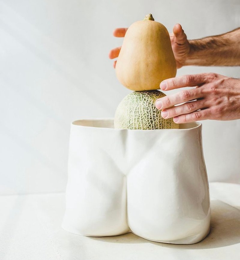David statue (back) shaped ceramic utensils vase - Pottery & Ceramics - Porcelain White