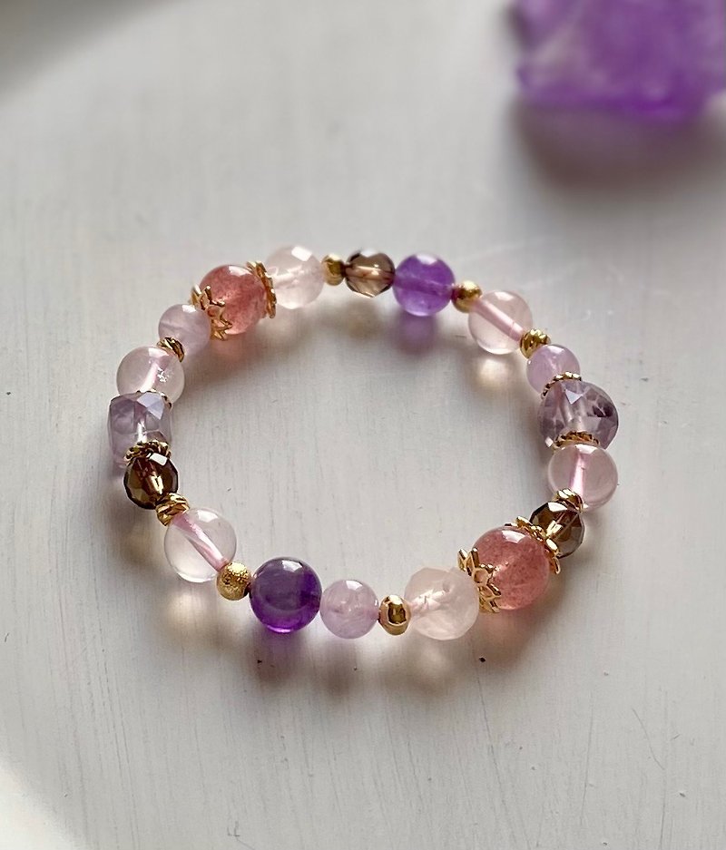 [Night] Szechenyi chain bridge rose quartz / crystal strawberry / amethyst / citrine / Stone peach Tanabata - Bracelets - Semi-Precious Stones Pink