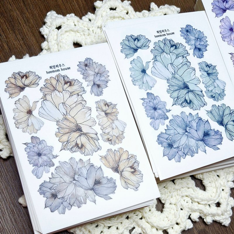 watercolor Daisy sticker - 紙膠帶/和紙/PET - 紙 白色