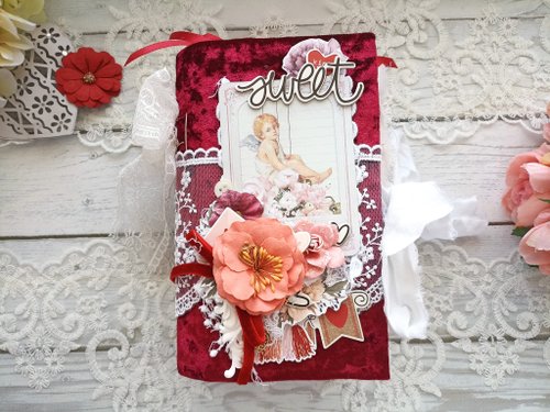 junkjournals Love Romantic Heart junk journal handmade Lace pink rose notebook for sale