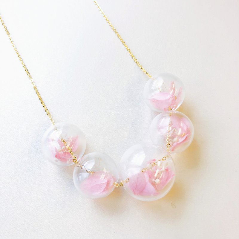 粉紅色 繡球花 不凋花 保鮮花 玻璃珠 圓珠 透明 項鏈 頸鏈 - 頸鏈 - 玻璃 粉紅色