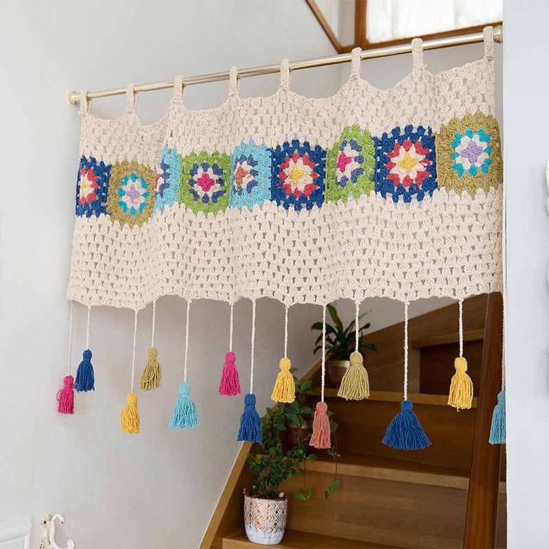 [Popular pre-order] Retro hand-woven crochet tassel curtain door curtain 14222872170 - ม่านและป้ายประตู - ผ้าฝ้าย/ผ้าลินิน ขาว