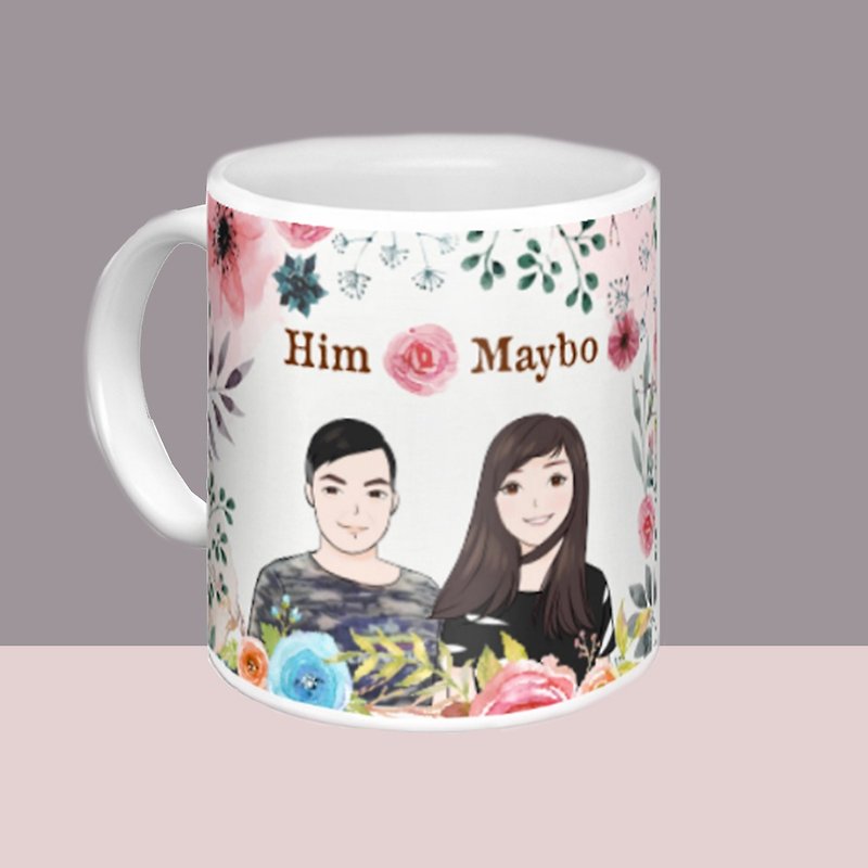 <Customize Mug>Acacia Bird Personalized Couple Cup - แก้วมัค/แก้วกาแฟ - ดินเผา สึชมพู