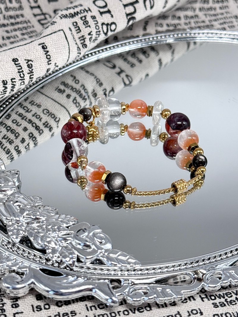 翻篇主旋律 - 紅兔毛紅膠花手鍊 - 醫療鋼/紅膠花/紅兔毛/銀曜石 - 手鍊/手環 - 水晶 紅色