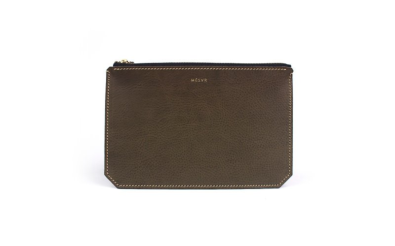 [Minerva]｜Skinny Pouch ｜Zipper Clutch - Toiletry Bags & Pouches - Genuine Leather Green