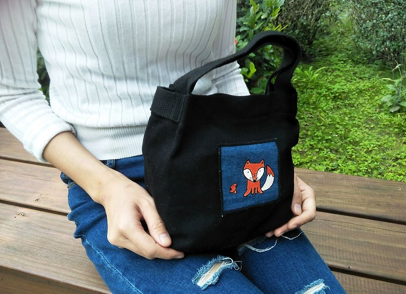 小狐狸香菇肩包 側背包/手提包 禮物 - 側背包/斜孭袋 - 棉．麻 黑色
