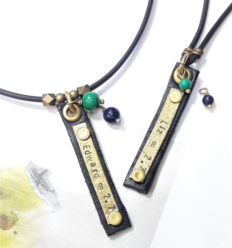 [couples group] custom lettering irregular beats brass long-name leather pair chain Valentine's Day / Christmas - Necklaces - Faux Leather Black