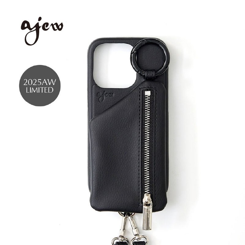 ajew cadenas 經典款拉鍊口袋手機殼 / pureblack(含背帶) - 手機殼/手機套 - 人造皮革 黑色