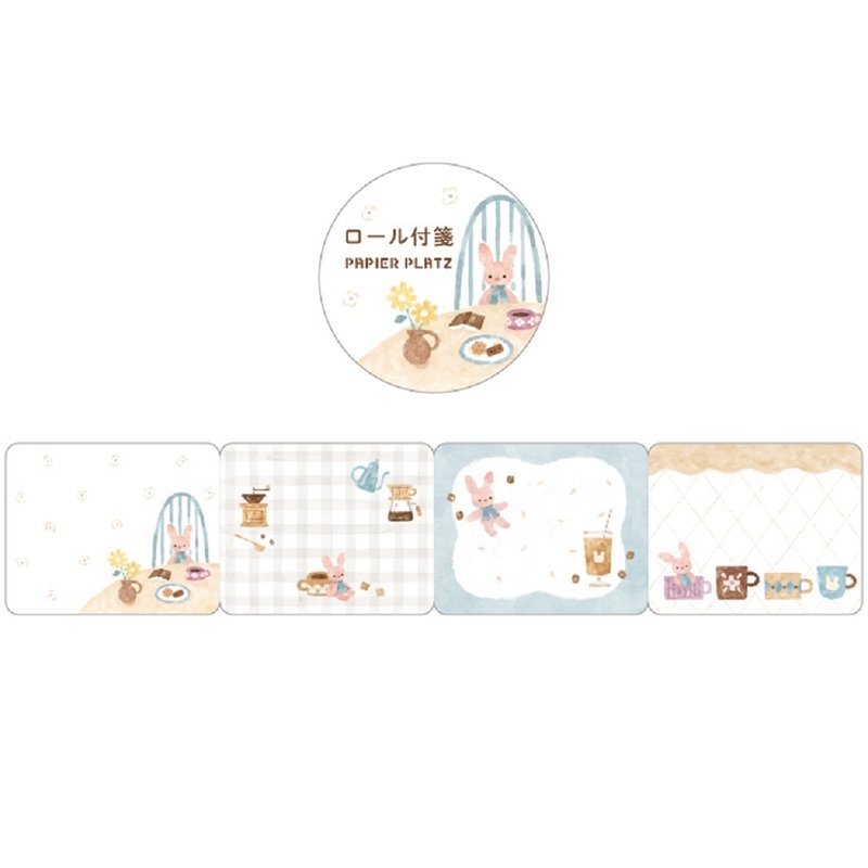 61-119 Rolled sticky notes Rabbit and coffee - สติกเกอร์ - กระดาษ 