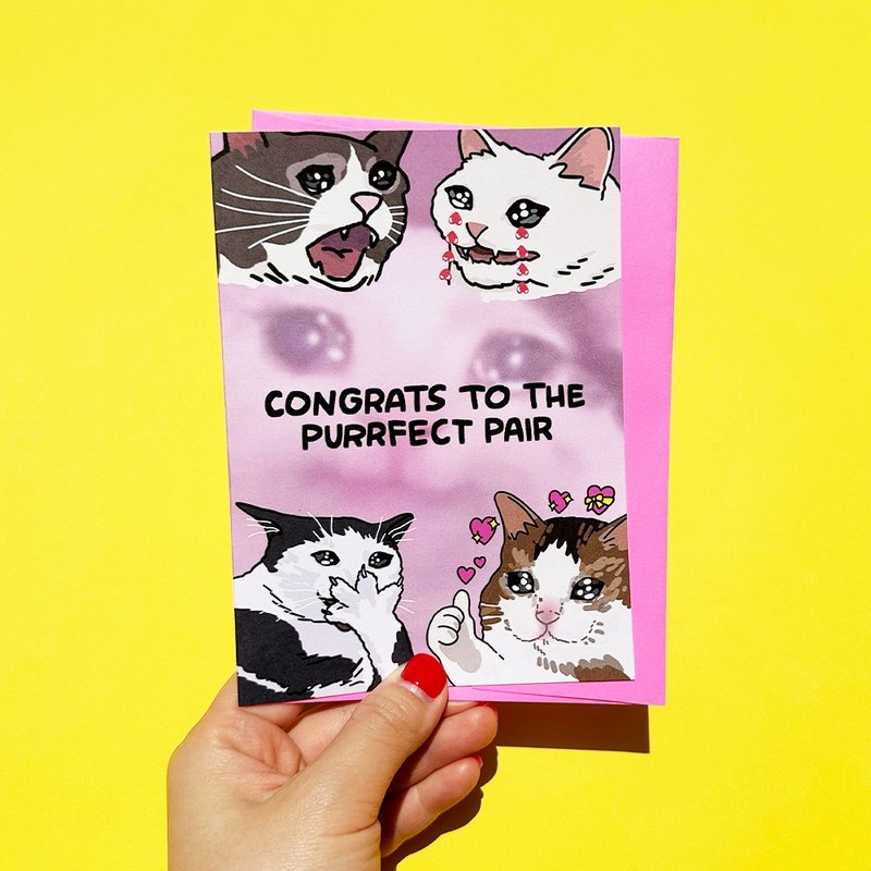 Greeting Card - Congrats to the perfect pair funny cat engagement wedding card - 卡片/明信片 - 紙 