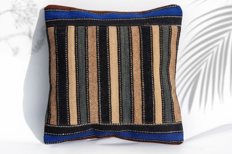 土耳其地毯抱枕套 羊毛抱枕套 kilim圖騰地毯枕頭套-沙漠綠洲條紋 - 枕頭/抱枕 - 羊毛 多色