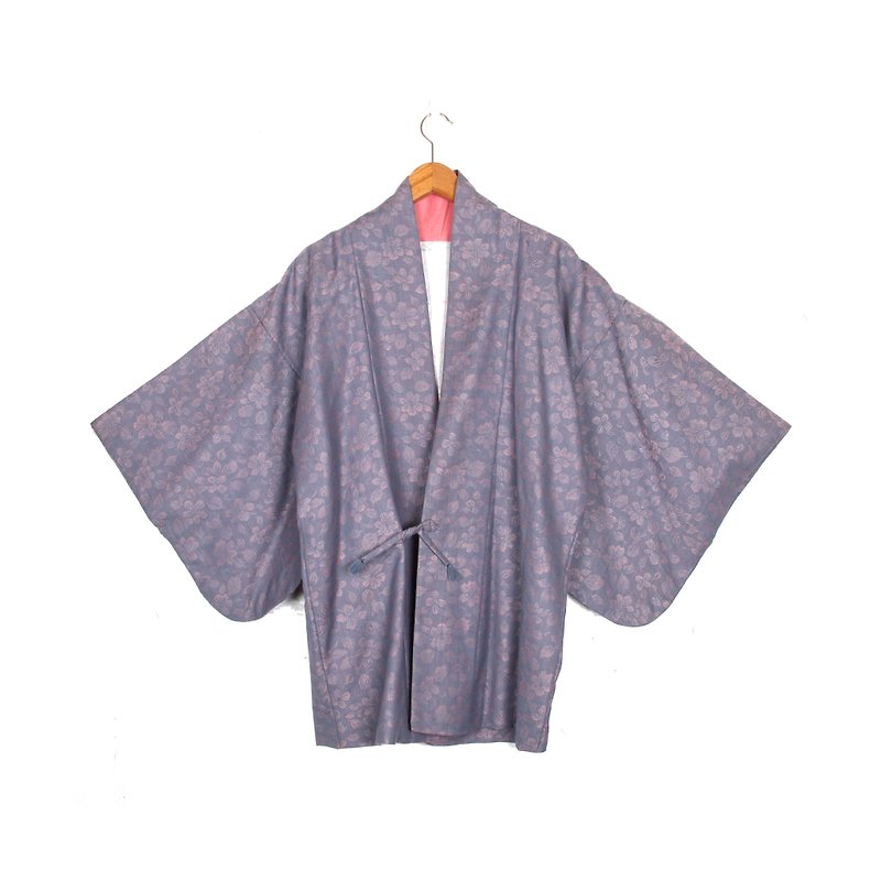[Vintage] Purple egg plant aromatherapy printing vintage kimono haori - Overalls & Jumpsuits - Polyester Purple