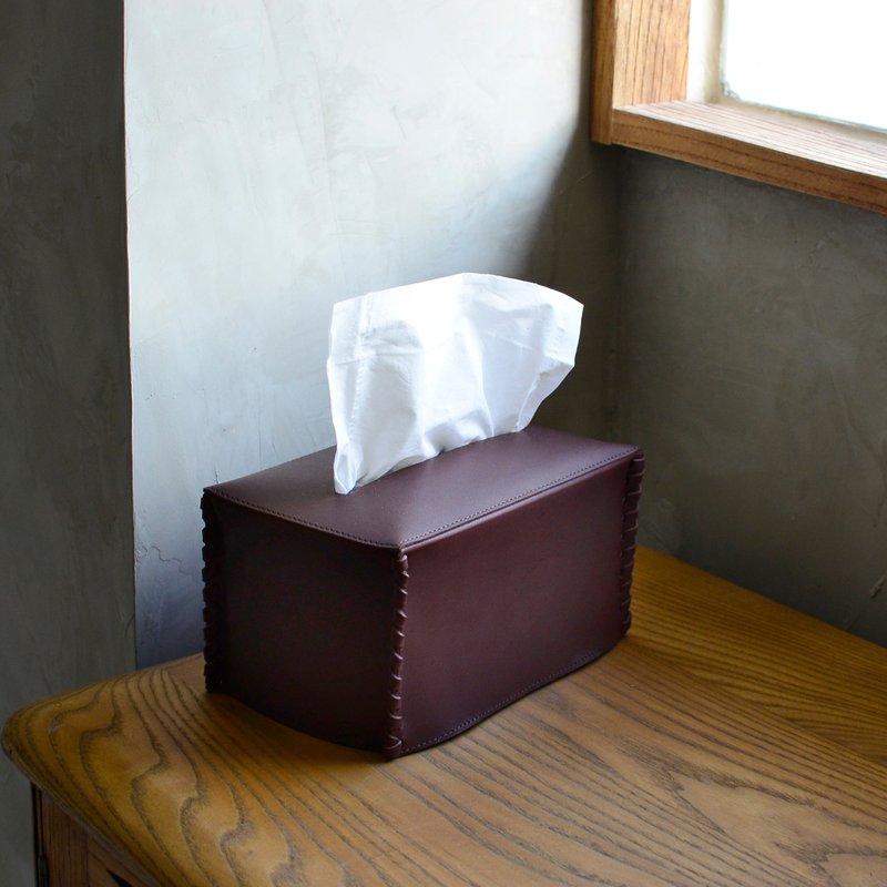 [Tableside Service at Home] Leather Tissue Box Kraft Toilet Paper Box Weaving Craft - Storage - Genuine Leather Brown