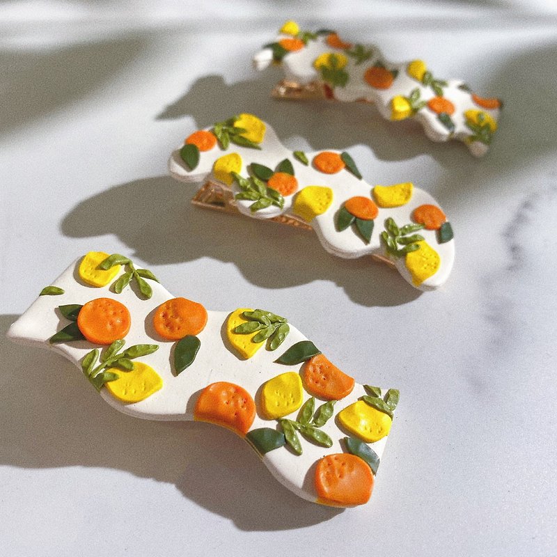 Orange lemons polymer clay hair clips - Hair Accessories - Pottery 