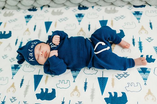 OwlOnBoard Custom embroidery Newborn baby coming home outfit gift set Blue Navy