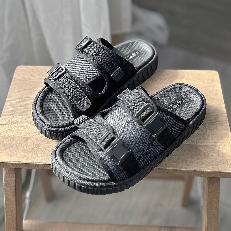 Adjustable double buckle men's and women's casual slippers - black 1PL232/2PL232 - Slippers - Other Materials Black
