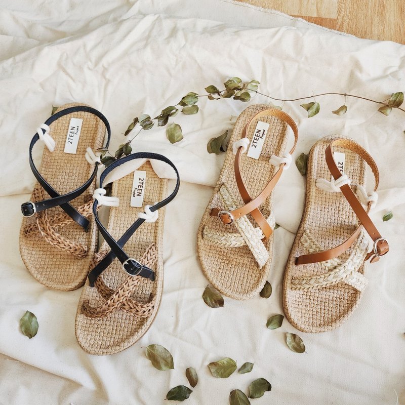 Weave Cross Strap Sandals - รองเท้าลำลองผู้หญิง - ยาง 