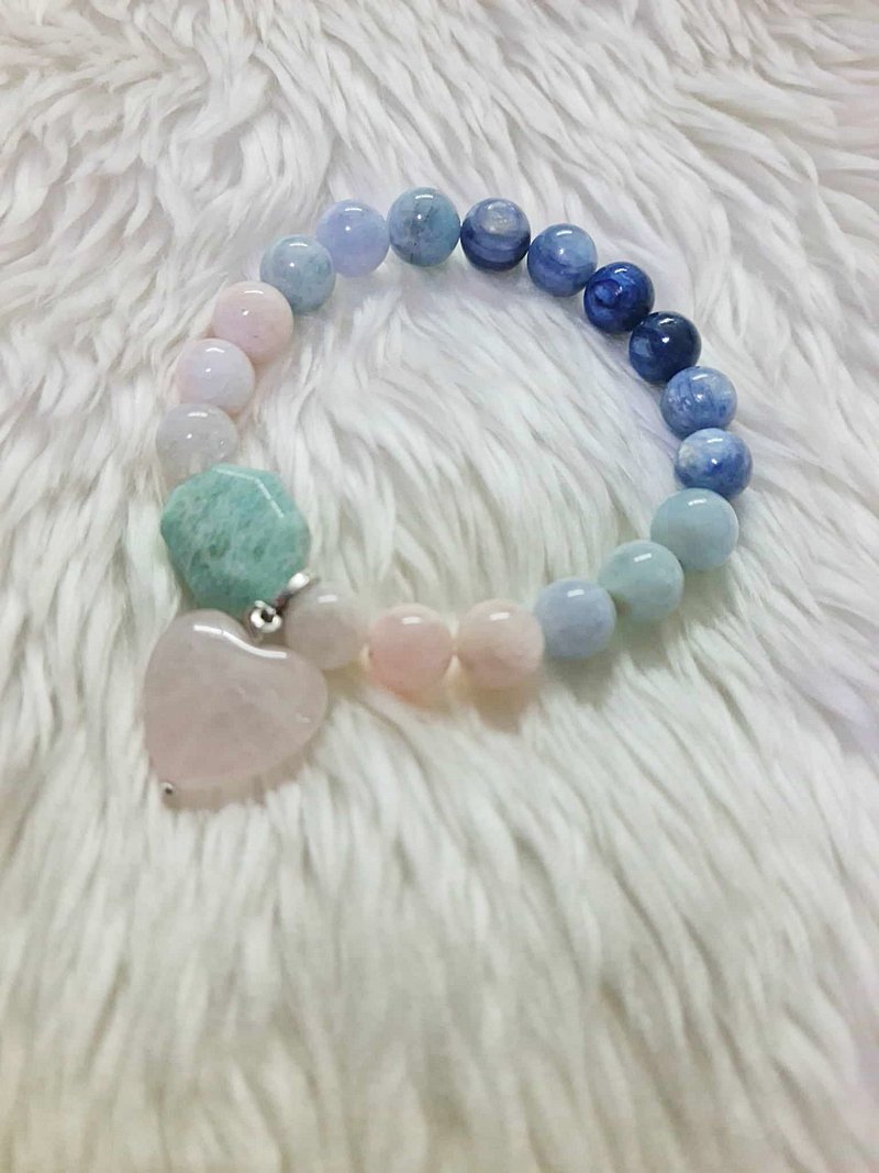 Bracelet, genuine Stone, Kyanite, Rose Quartz, Beryl, Aquamarine, Amazonite - Bracelets - Stone Multicolor