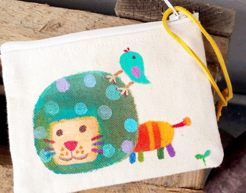 【Pure hand-painted】 ticket card holder | purse | canvas | lion | lovely wind - Coin Purses - Other Materials Multicolor