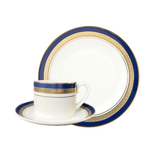 Belleek Taiwan 台灣總代理 英國Aynsley 皇家鈷藍系列 組合優惠價 骨瓷真金浮雕杯盤組+餐盤