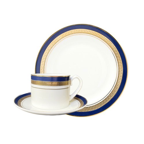 Belleek Taiwan 臺灣總代理 英國Aynsley 皇家鈷藍系列 組合優惠價 骨瓷真金浮雕杯盤組+餐盤
