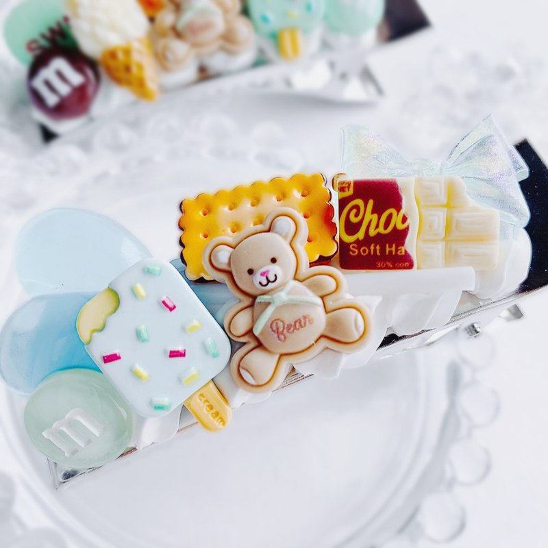 hair clip, hair accessory, fake sweets,choco,fake food, food sample, present,swe - 髮夾/髮圈 - 黏土 藍色