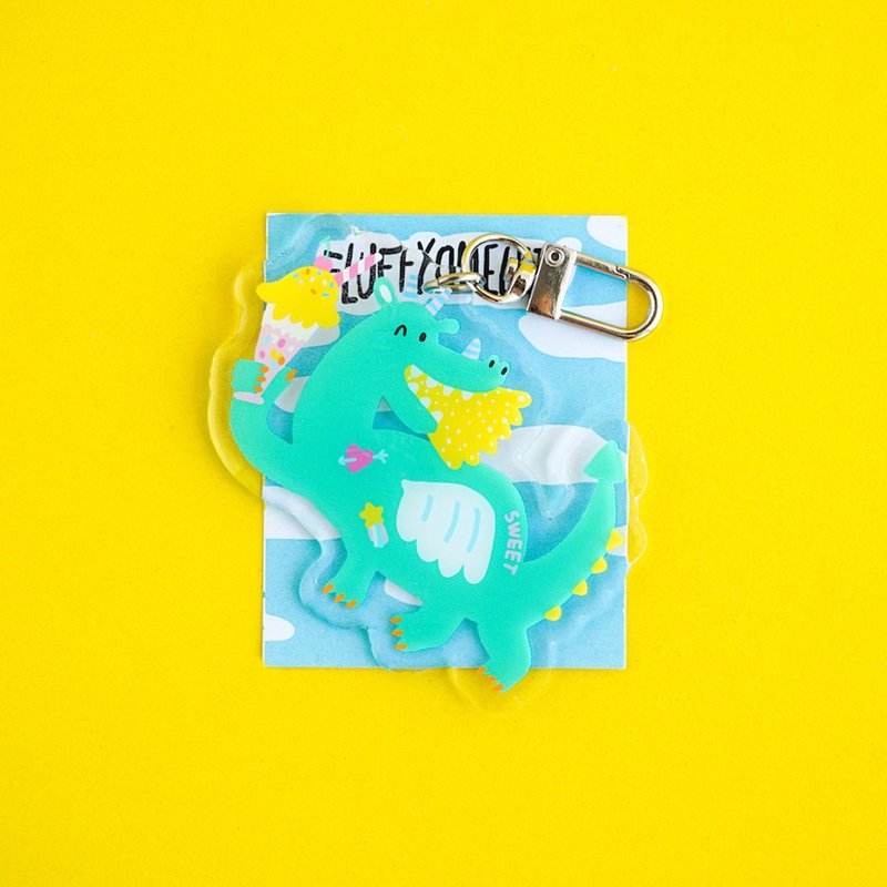 Fluffy Omelet Keychain / Pin / Phone Grip - Dragon - 吊飾/掛飾 - 壓克力 多色