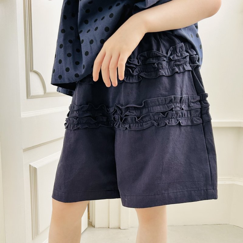 Blue ruffled lace shorts/pants children's clothing - Pants - Cotton & Hemp Blue