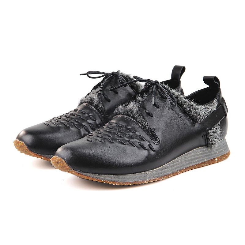 Leather sneakers Wallace M1165 Black shearling - รองเท้าลำลองผู้ชาย - หนังแท้ สีดำ