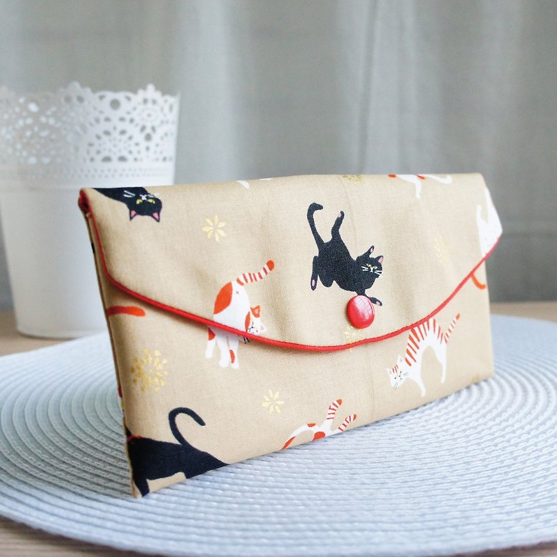 Lovely Japanese cloth[Golden Yoga Cat Red Envelope Bag, Gold] Passbook Cover, Cash Storage Bag - Chinese New Year - Cotton & Hemp Khaki