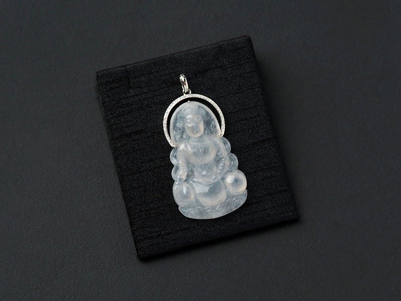 Incarnation of Guanyin | Glass White Jade/Diamond/K Gold | Natural Jadeite Necklace - Necklaces - Jade White