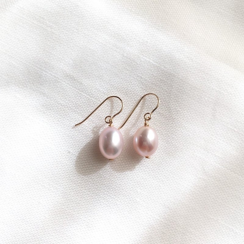 K14gf Pink Pearl Oval shape Earrings - Earrings & Clip-ons - Pearl Pink