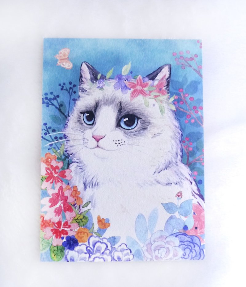 Hand-painted creative postcard - Ragdoll Cat Garden - Cards & Postcards - Paper Multicolor