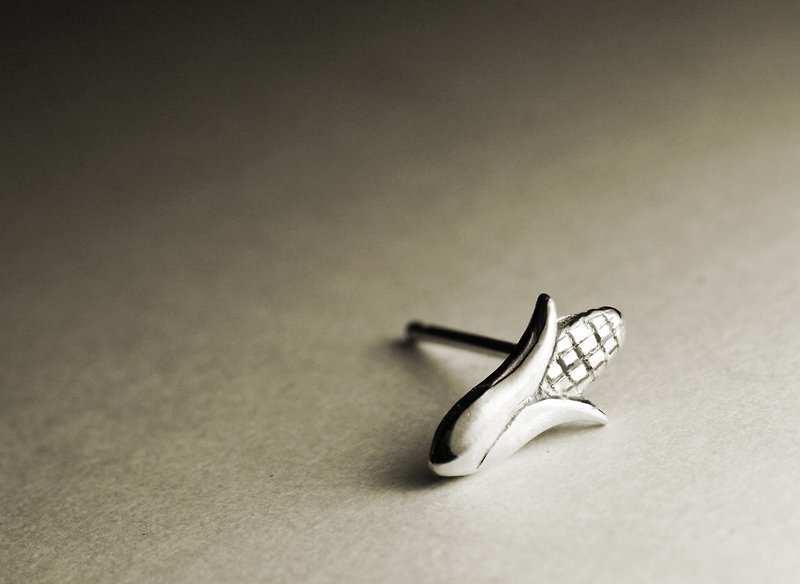玉米造型純銀耳環(單支/一對) - 耳環/耳夾 - 其他金屬 銀色