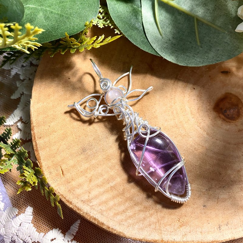 Energy Crystal Necklace Pendulum-Spirit of Berurat-Amethyst, Braided Pendulum Necklace - Necklaces - Crystal Purple