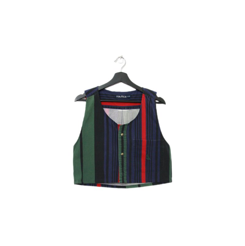 Back to Green-再製水洗丹寧條紋背心 綠藍紅 tt-20 vintage vest - 背心/無袖上衣 - 棉．麻 
