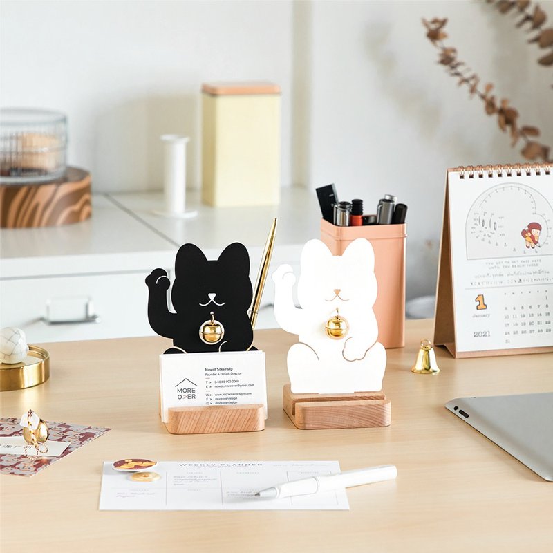 Moreover : Welcome Cat – stationery holder - Card Stands - Other Metals White