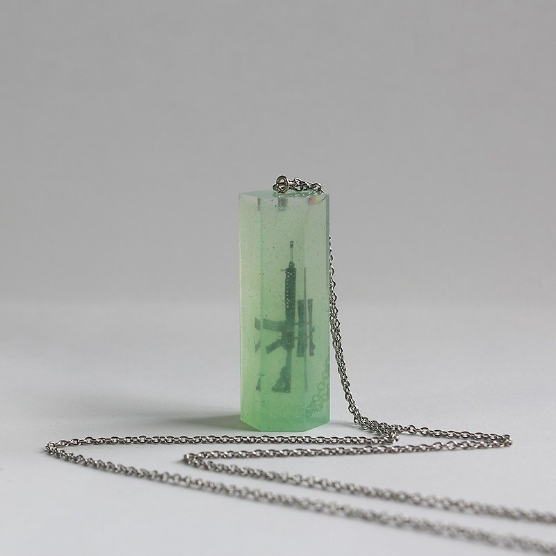Hexagonal Prism Epoxy Resin Necklace / Sniper / Clear Green - Necklaces - Plastic Green
