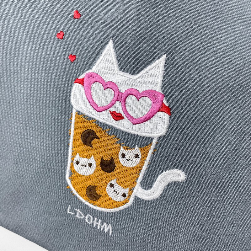 【夜光眼鏡 珍奶貓】帆布 大波奇/托特包/深灰色 - 手提包/手提袋 - 棉．麻 灰色