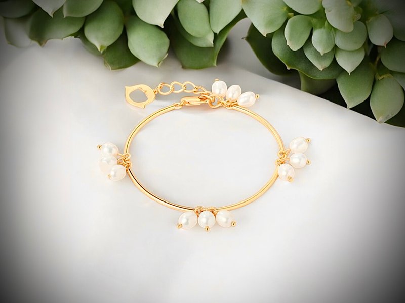 Japanese imported natural freshwater special-shaped pearl 14k gold exquisite and elegant bracelet bracelet - Bracelets - Pearl Gold