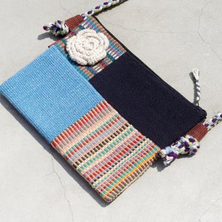 Christmas gift is limited to one piece of natural hand-woven fabric stitching cross-body bag / backpack / shoulder bag / small bag / travel bag-blue world geometric ethnic patchwork design