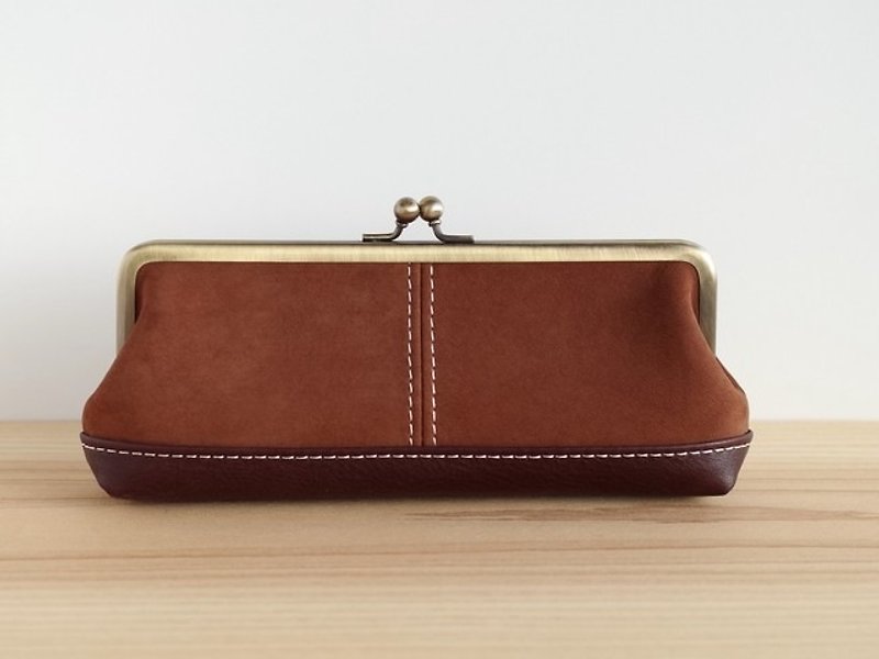 Leather purse pen case (glasses case) - Pencil Cases - Genuine Leather Brown
