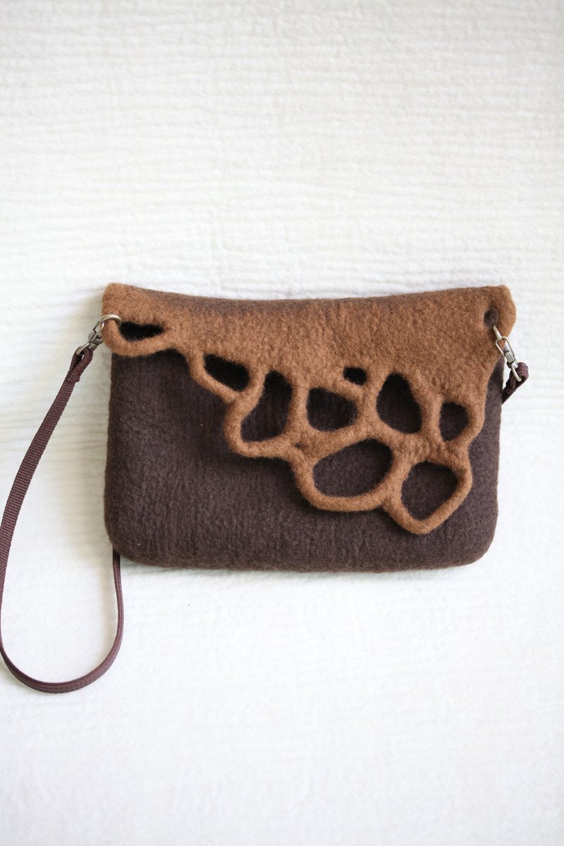 Wool Felt Side Back Bag - Minerals in Soil - Messenger Bags & Sling Bags - Wool Brown