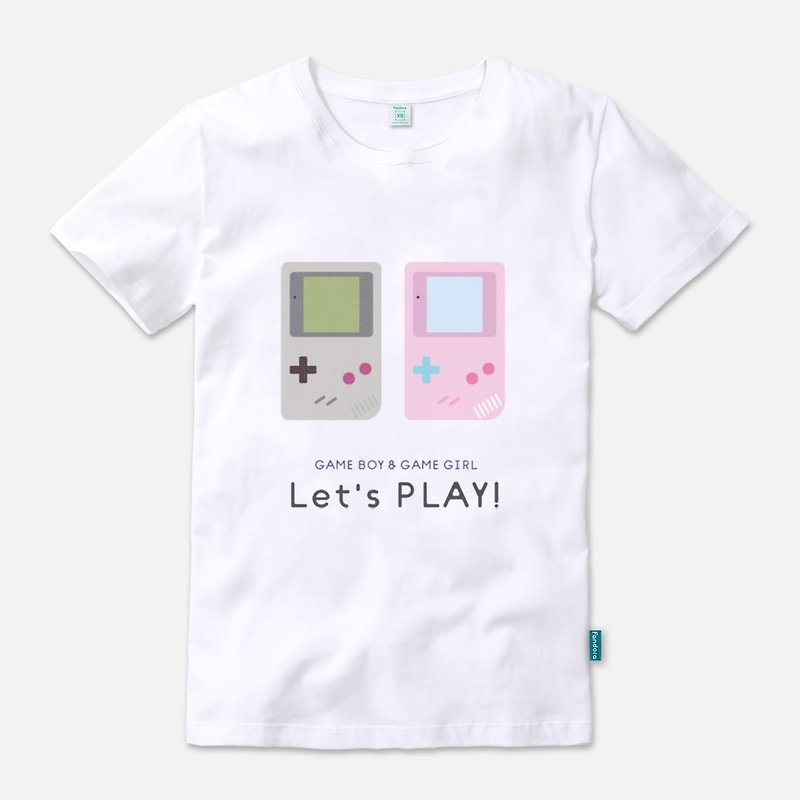 Game Boy & Game Girl - Neutral Short Sleeve T-shirt - เสื้อฮู้ด - ผ้าฝ้าย/ผ้าลินิน ขาว