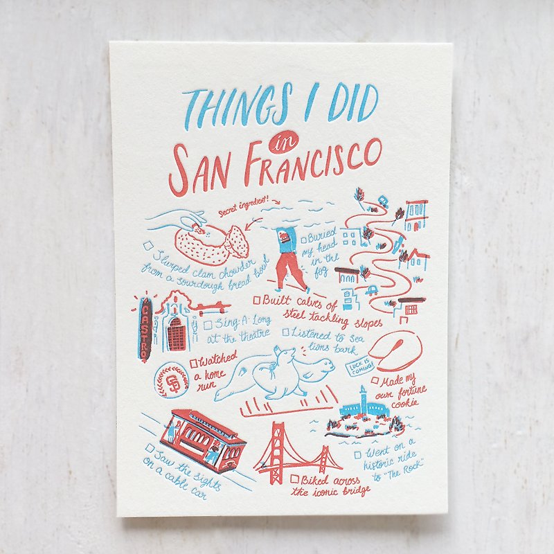 Things I Did in San Francisco Letterpress Postcard - 心意卡/卡片 - 紙 
